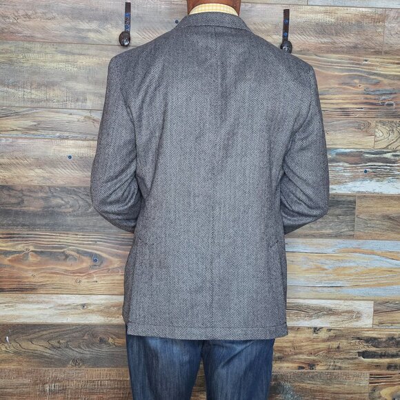 Q by Flynt Wool Cashmere Herringbone Dual Vent Unconstructed Blazer Jacket 42R - Picture 5 of 11